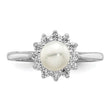 Sterling Silver Rhodium Plated CZ and Fresh Water Cultured Pearl Ring
