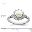 Sterling Silver Rhodium Plated CZ and FW Cultured Pearl Ring - Birthstone Company