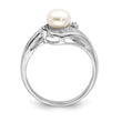 Sterling Silver Rhodium Plated Diamond and Fresh Water Cultured Pearl Ring