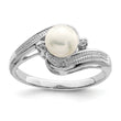 Sterling Silver Rhodium Plated Diamond and Fresh Water Cultured Pearl Ring