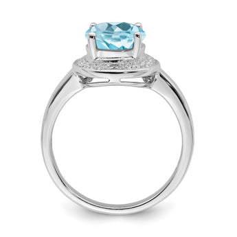 Sterling Silver Rhodium Plated Diamond & Light Swiss Blue Topaz Ring, Size 8 - Birthstone Company