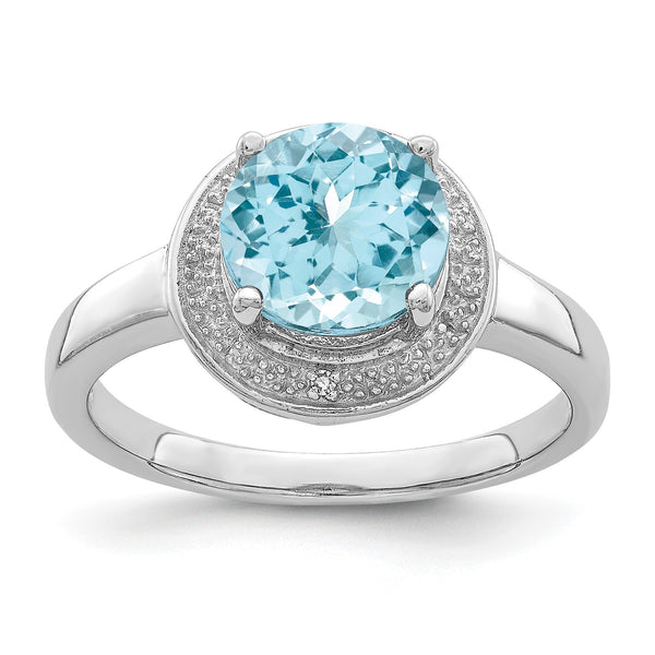Sterling Silver Rhodium Plated Diamond & Light Swiss Blue Topaz Ring, Size 8 - Birthstone Company