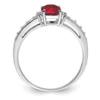 Sterling Silver Rhodium Plated Diamond and Garnet Cushion Ring, Size 9 - Birthstone Company
