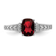 Sterling Silver Rhodium Plated Diamond and Garnet Cushion Ring, Size 9 - Birthstone Company