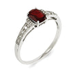 Sterling Silver Rhodium Plated Diamond and Garnet Cushion Ring, Size 9 - Birthstone Company
