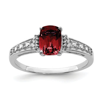 Sterling Silver Rhodium Plated Diamond and Garnet Cushion Ring, Size 9 - Birthstone Company