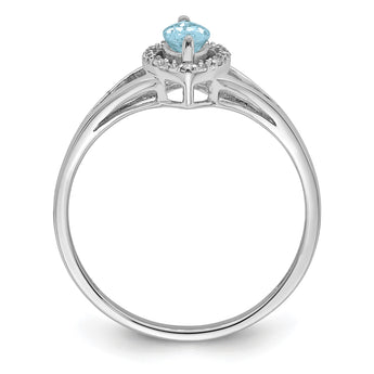 Sterling Silver Rhodium Plated Diamond & Aquamarine Marquise Ring - Birthstone Company