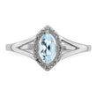 Sterling Silver Rhodium Plated Diamond & Aquamarine Marquise Ring - Birthstone Company