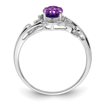 Sterling Silver Rhodium Plated Diamond and Amethyst Oval Ring - Birthstone Company