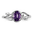 Sterling Silver Rhodium Plated Diamond and Amethyst Oval Ring - Birthstone Company