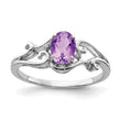 Sterling Silver Rhodium Plated Diamond and Amethyst Oval Ring - Birthstone Company