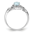 Sterling Silver Rhodium Plated Diamond & Aquamarine Oval Ring