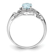 Sterling Silver Rhodium Plated Diamond & Aquamarine Oval Ring - Birthstone Company