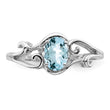 Sterling Silver Rhodium Plated Diamond & Aquamarine Oval Ring - Birthstone Company