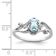 Sterling Silver Rhodium Plated Diamond & Aquamarine Oval Ring