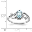 Sterling Silver Rhodium Plated Diamond & Aquamarine Oval Ring - Birthstone Company
