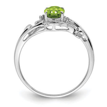 Sterling Silver Rhodium Plated Diamond and Peridot Oval Ring - Birthstone Company