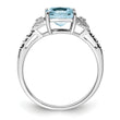 Sterling Silver Rhodium Plated Diamond and Aquamarine Ring