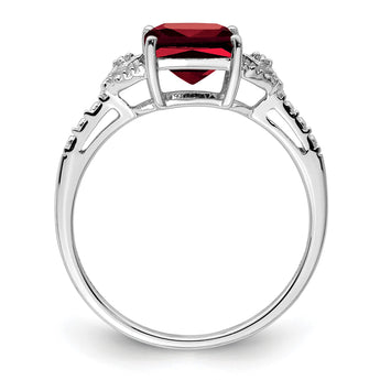 Sterling Silver Rhodium Plated Diamond and Garnet Ring - Birthstone Company