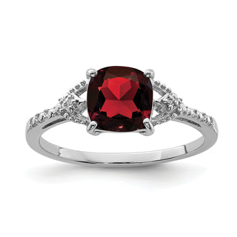 Sterling Silver Rhodium Plated Diamond and Garnet Ring - Birthstone Company