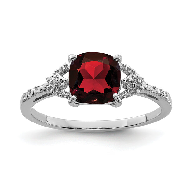 Sterling Silver Rhodium Plated Diamond and Garnet Ring - Birthstone Company