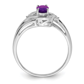 Sterling Silver Rhodium Plated Diamond & Amethyst Ring - Birthstone Company