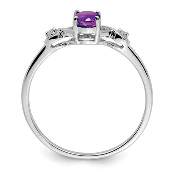 Sterling Silver Rhodium Plated Diamond and Amethyst Oval Ring - Birthstone Company