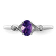 Sterling Silver Rhodium Plated Diamond and Amethyst Oval Ring - Birthstone Company