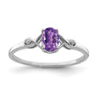 Sterling Silver Rhodium Plated Diamond and Amethyst Oval Ring - Birthstone Company