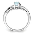 Sterling Silver Rhodium Plated Diamond & Aquamarine Oval Ring