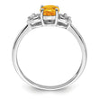 Sterling Silver Rhodium Plated Diamond and Citrine Round Ring