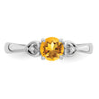 Sterling Silver Rhodium Plated Diamond and Citrine Round Ring