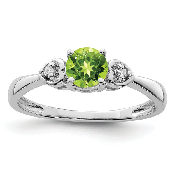 Sterling Silver Rhodium Plated Diamond and Peridot Round Ring