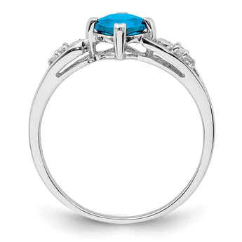 Sterling Silver Rhodium Plated Diamond and Sky Blue Topaz Cushion Ring - Birthstone Company
