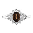Sterling Silver Rhodium Diamond & Smoky Quartz Ring