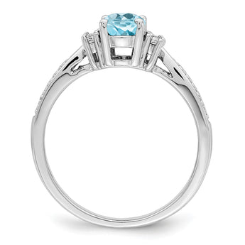 Sterling Silver Rhodium-Plated Diamond and Light Blue Topaz Ring - Birthstone Company
