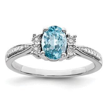 Sterling Silver Rhodium-Plated Diamond and Light Blue Topaz Ring - Birthstone Company