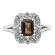 Sterling Silver Rhodium Diamond & Smoky Quartz Ring
