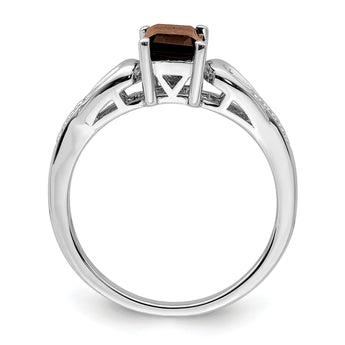 Sterling Silver Rhodium Diamond & Smoky Quartz Ring