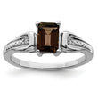 Sterling Silver Rhodium Diamond & Smoky Quartz Ring