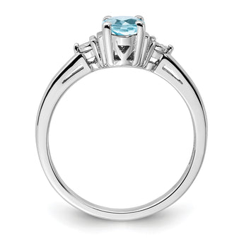 Sterling Silver Rhodium Diam. & Light Blue Topaz Ring - Birthstone Company