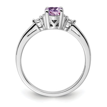 Sterling Silver Rhodium Diamond & Rose de France Ring