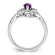 Sterling Silver Rhodium-plated Diamond & Amethyst Ring