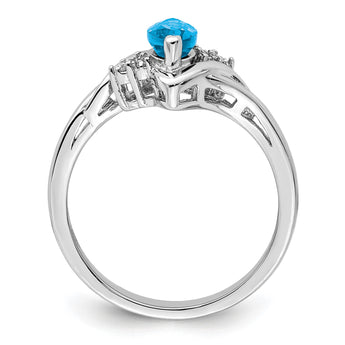 Sterling Silver Rhodium-Plated Diamond and Light Blue Topaz Ring - Birthstone Company