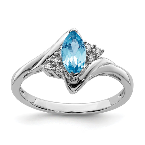 Sterling Silver Rhodium-Plated Diamond and Light Blue Topaz Ring - Birthstone Company