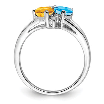Sterling Silver Rhodium Blue Topaz & Citrine Diam. Ring - Birthstone Company