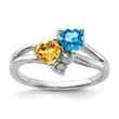 Sterling Silver Rhodium Blue Topaz & Citrine Diamond Ring
