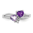 Sterling Silver Rhodium-plated Amethyst & Pink Quartz & Diamond Ring - Birthstone Company