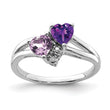 Sterling Silver Rhodium-plated Amethyst & Pink Quartz & Diamond Ring - Birthstone Company