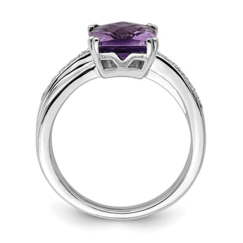 Sterling Silver Rhodium-plated Diamond and Amethyst Ring, Size 9 - Birthstone Company